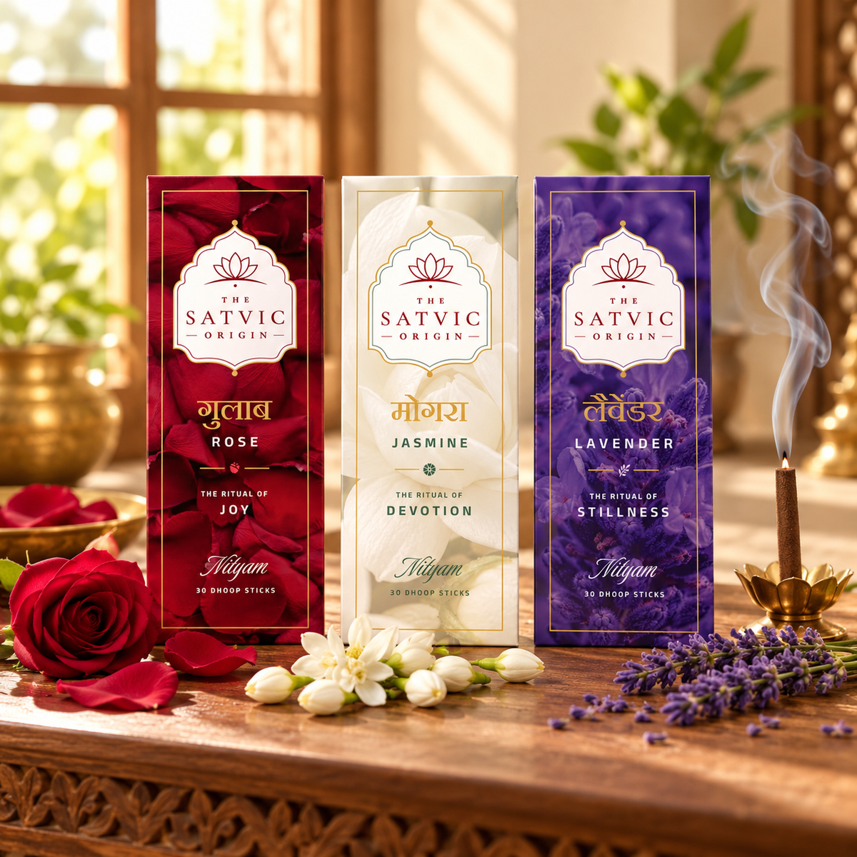 Floral Dhoop Sticks Combo: Rose, Mogra, Lavender