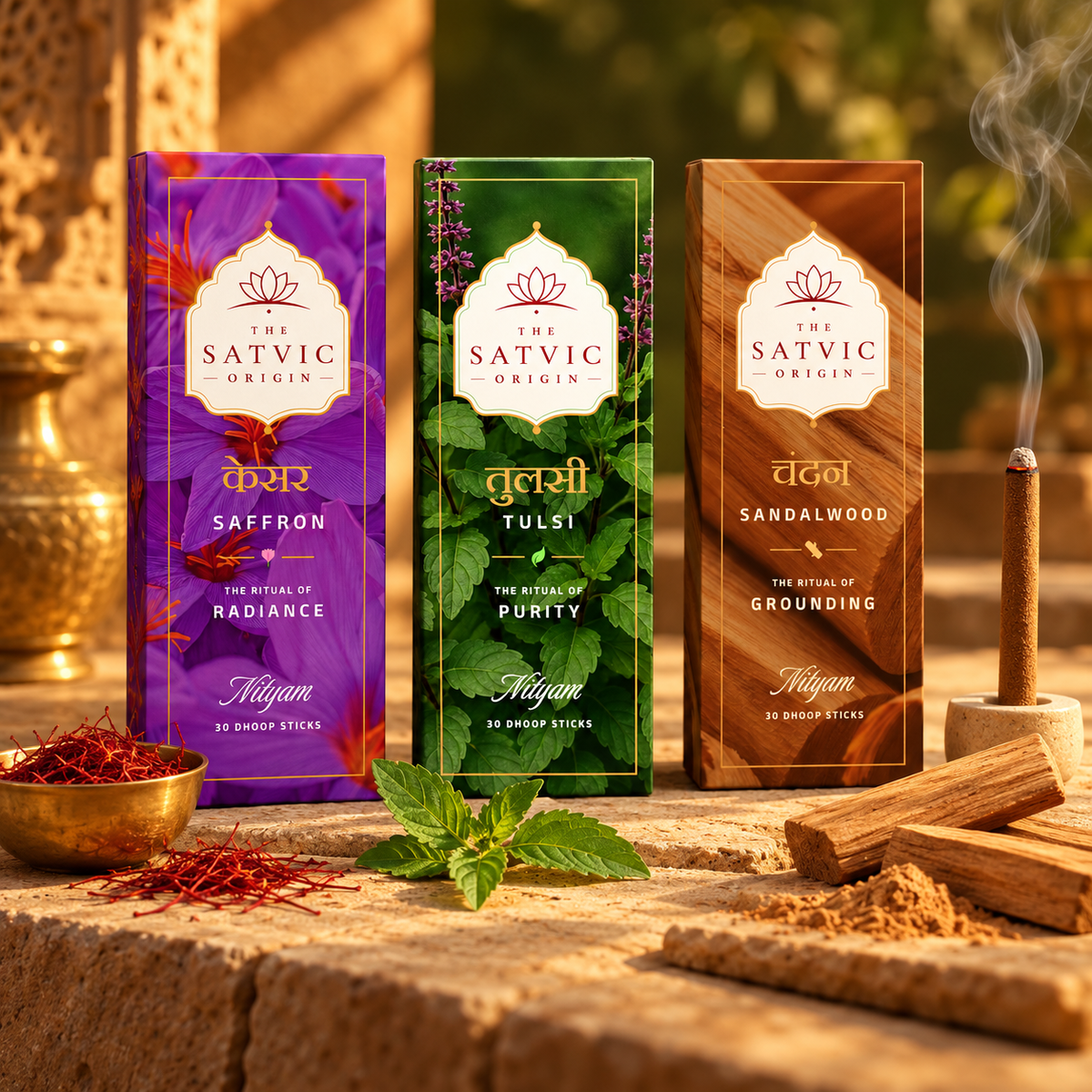 Traditional Dhoop Sticks Combo: Chandan, Kesar, Tulsi
