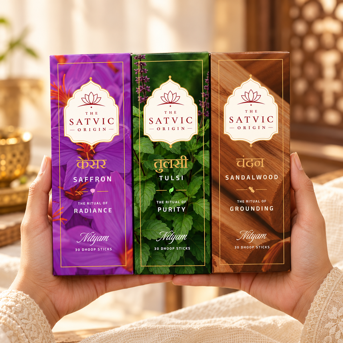 Traditional Dhoop Sticks Combo: Chandan, Kesar, Tulsi