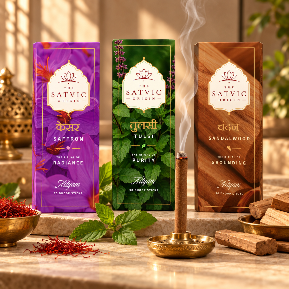 Traditional Dhoop Sticks Combo: Chandan, Kesar, Tulsi